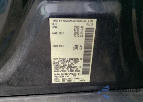 2014 Nissan Altima 2.5 from USA, damaged, VIN 1N4AL3AP4EC298010